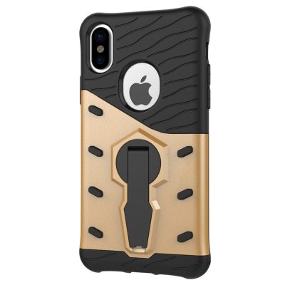 Mobigear Grip Stand - Coque Apple iPhone XS Coque Arrière Rigide Antichoc + Support Amovible - Or