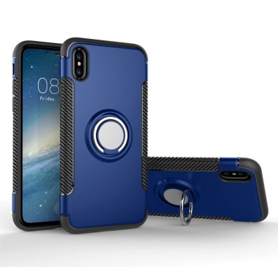 Mobigear Armor Ring - Coque Apple iPhone X Coque Arrière Rigide Antichoc + Anneau-Support - Bleu