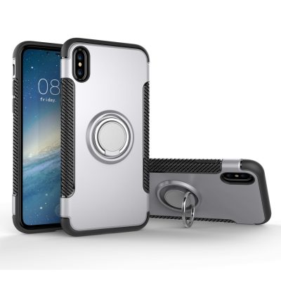 Mobigear Armor Ring - Coque Apple iPhone XS Coque Arrière Rigide Antichoc + Anneau-Support - Argent