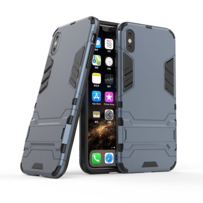 Mobigear Armor Stand - Coque Apple iPhone XS Max Coque Arrière Rigide Antichoc + Support Amovible - Dark Blue