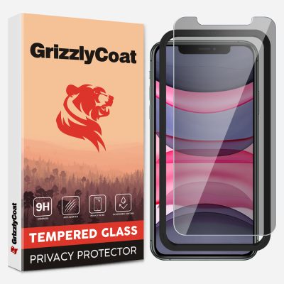 GrizzlyCoat Easy Fit AntiSpy - Apple iPhone XR Verre trempé Protection d'écran Confidentialité - Compatible Coque + Cadre d'installation