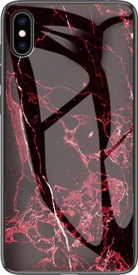Mobigear Marble Glass - Coque Apple iPhone XS Coque arrière en Verre trempé - Noir / Rouge