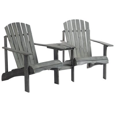 Outsunny Lot de 2 fauteuils Adirondack avec table basse chaises style néo-rétro trou insert de parasol inclus 178L x 87l x 92H cm gris