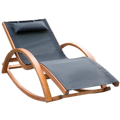 Outsunny Chaise longue fauteuil berçant à bascule transat bain de soleil rocking chair en bois charge 120 Kg noir