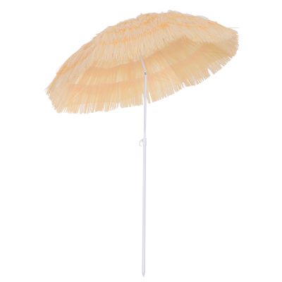 Outsunny Parasol de Plage Jardin Design Hawai 160 cm Raphia Artificiel Sable Ø1