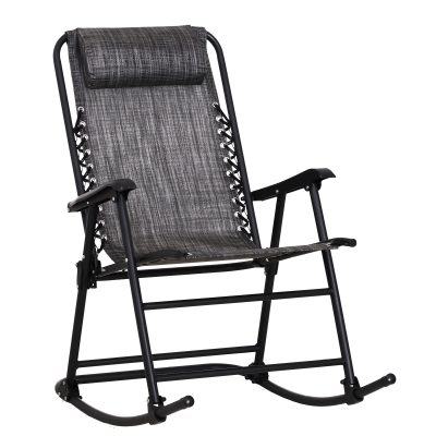 Outsunny Fauteuil à bascule rocking chair pliable de jardin dim. 52L x 50l x 110H cm acier époxy textilène gris chiné aosom france