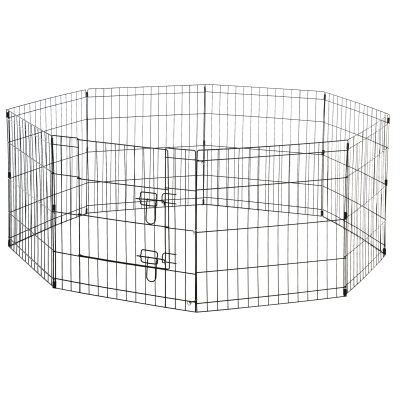 PawHut Parc enclos modulable pour chiens clôture pour animaux pliant 8 panneaux en fil de métal dim. 61L x 61l cm porte verrouillable noir