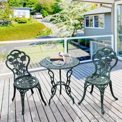 Outsunny Ensemble salon de jardin 2 places 2 chaises + table ronde avec trou pour parasol style rétro fonte d'aluminium 60 x 60 x 69 cm bronze