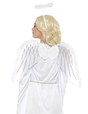 Kit ange blanc avec ailes et auréole adulte