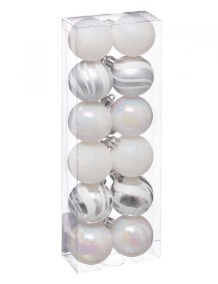 12 Mini boules de noël blanches et argentées 4 cm