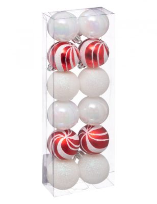 12 Mini boules de noël blanches et rouges 4 cm