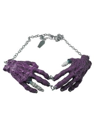 Collier gothique chaîne pendentif mains zombies violettes