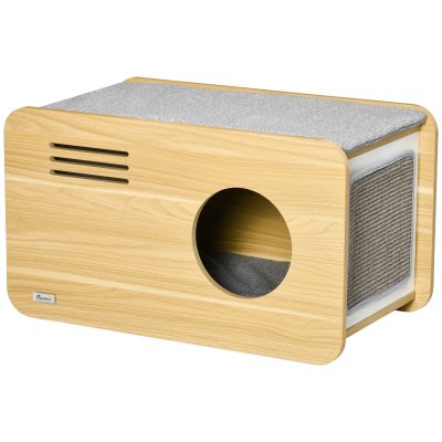 PawHut Maison pour chat niche pour chat forme de boite poste de radio avec 2 coussins - 70 x 40 x 40 cm