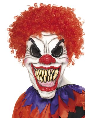 Masque clown cheveux rouges terrifiant adulte Halloween