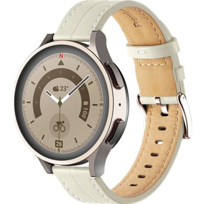 Mobigear Stitched - Bracelet Huawei Watch GT 2 Pro en Cuir Véritable Fermeture à boucle - Blanc