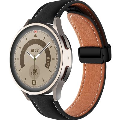 Mobigear Stitched - Bracelet Samsung Galaxy Watch 4 (44mm) en Cuir Véritable Fermeture de la pince - Noir