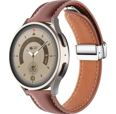 Mobigear Stitched - Bracelet Samsung Galaxy Watch 5 (44mm) en Cuir Véritable Fermeture de la pince - Marron