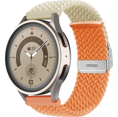 Mobigear Braided - Bracelet Samsung Galaxy Watch Active 2 (40mm) en Nylon Fermeture de la pince - Blanc / Orange