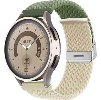 Mobigear Braided - Bracelet Samsung Galaxy Watch (46mm) en Nylon Fermeture de la pince - Blanc / Vert