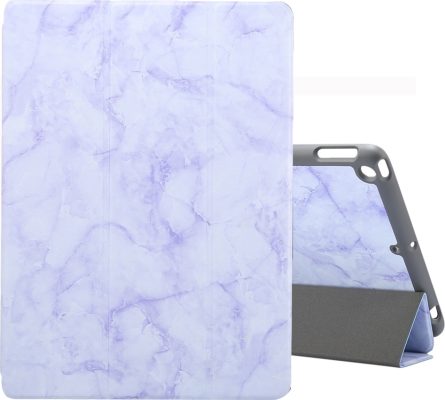 Mobigear Tri-Fold Gel - Coque Apple iPad 8 (2020) Etui + Porte-crayon - Marbre Violet