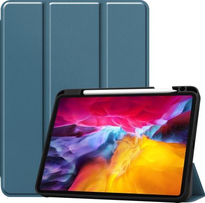 Mobigear Tri-Fold Gel - Coque Apple iPad Pro 11 (2022) Etui + Porte-crayon - Vert