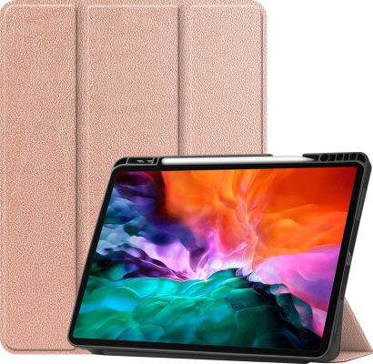 Mobigear Tri-Fold Gel - Coque Apple iPad Pro 12.9 (2022) Etui + Porte-crayon - Rose doré