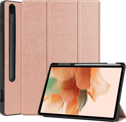 Mobigear Tri-Fold Gel - Coque Samsung Galaxy Tab S7 FE Etui + Porte-crayon - Rose doré