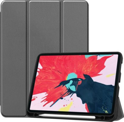 Mobigear Tri-Fold Gel - Coque Apple iPad Pro 11 (2022) Etui + Porte-crayon - Gris