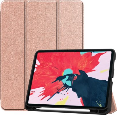 Mobigear Tri-Fold Gel - Coque Apple iPad Pro 11 (2022) Etui + Porte-crayon - Rose doré