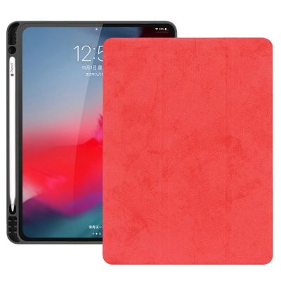 Mobigear Tri-Fold Gel - Coque Apple iPad Pro 12.9 (2018) Etui + Porte-crayon - Rouge