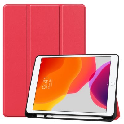 Mobigear Tri-Fold Gel - Coque Apple iPad 8 (2020) Etui + Porte-crayon - Rouge