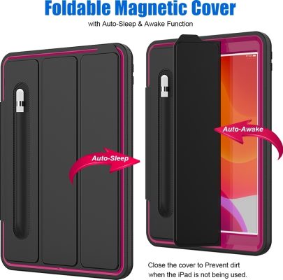Mobigear Tri-Fold Folio - Coque Apple iPad 9 (2021) Etui + Porte-crayon - Magenta