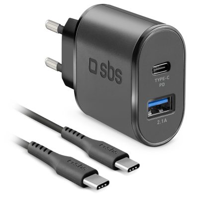 SBS - Double USB / USB-C Chargeur USB-C 1 mètre 18W 3.4A - Noir