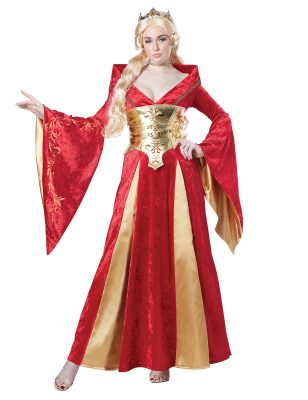 Déguisement reine médiévale rouge luxe femme