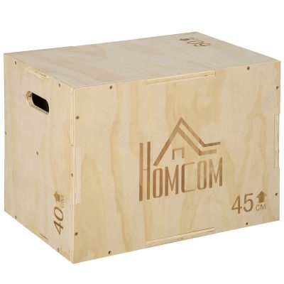 HOMCOM Box jump pliométrie 3 en 1 appareil boîte à saut musculation fitness & crossfit plyobox pour box training 40/45/60 cm en bois
