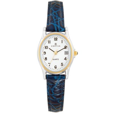 Montre Certus 645328 - Dateur Boîtier Acier Bracelet Cuir Bleu Femme