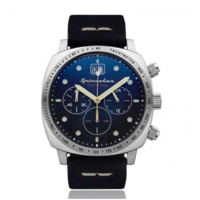 Montre Spinnaker SP-5068-03 - HULL chronographe avec date Boitier rond en acier inoxydable Cadran bleu Bracelet bleu en cuir véritable Homme
