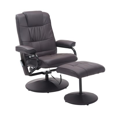 HOMCOM Fauteuil relaxant massant électrique fauteuil massage inclinable 145° avec repose-pieds télécommande incluse revêtement synthétique brun