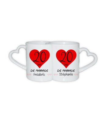 Duo de mugs coeur pour anniversaire de mariage