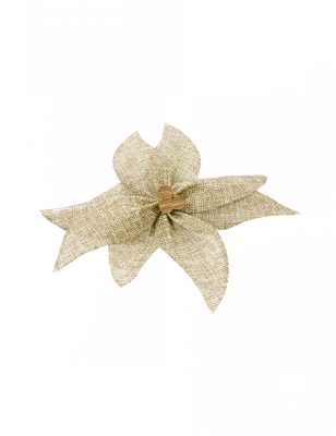 Nœud de poinsettia en toile avec perle en bois 15 cm