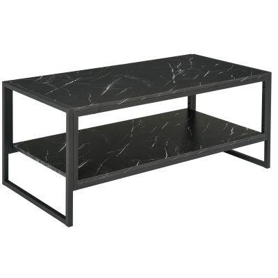 HOMCOM Table Basse Style Moderne avec 2 Étagères 106 x 50 x 47 cm Noir aosom france