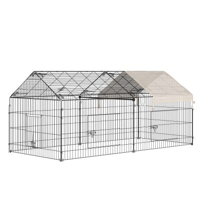 PawHut Clôture pour petits animaux cage pour animaux domestiques cadre en métal galvanisé 4 piquets de sol inclus 220 x 103 x 103 cm noir et beige