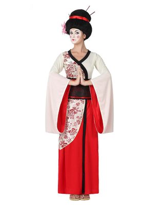 Déguisement geisha rouge et blanc femme