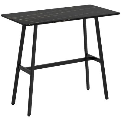 HOMCOM Table de bar rectangulaire avec cadre en acier plateau en faux marbre montage facile 118 x 58 x 98 cm noir