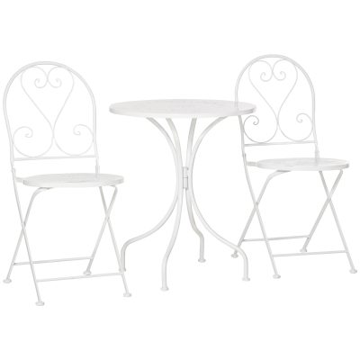 Outsunny Ensemble de jardin bistro 3 pièces 2 chaises pliantes et table ronde en métal époxy - blanc