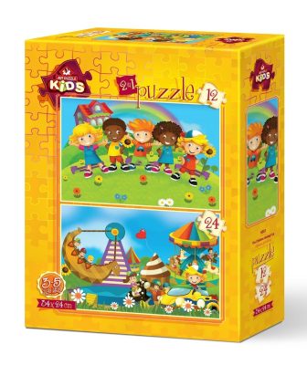 2 Puzzles - Kids Having Fun Art Puzzle
