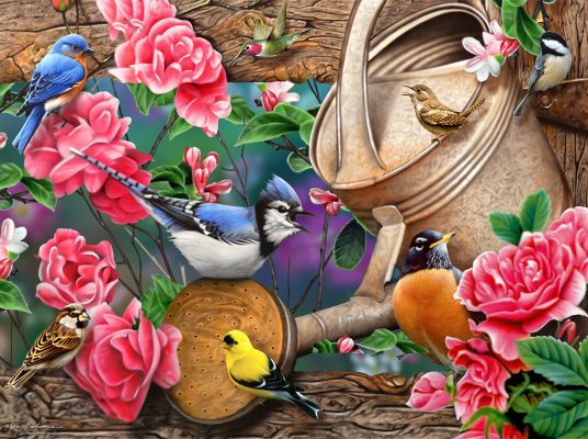 Puzzle Jerry Gadamus - Watering Can Birds SunsOut