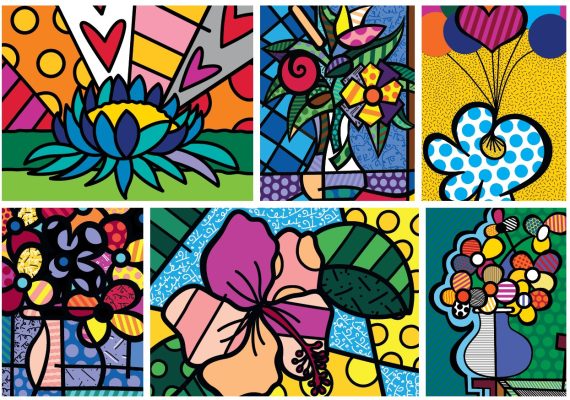 Puzzle Romero Britto - Collage: Flowers Bluebird Puzzle