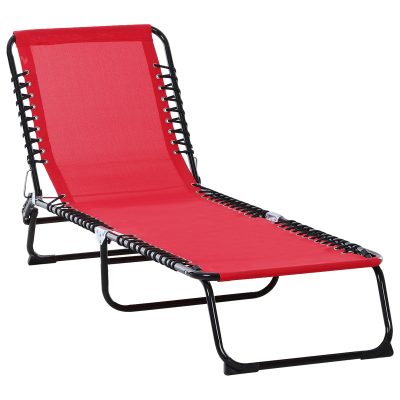 Outsunny Chaise longue pliable bain de soleil transat de relaxation dossier inclinable 3 niveaux acier 197 x 58 x 76 cm rouge vineux