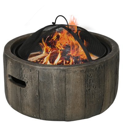 Outsunny Brasero cheminée rond à bois en métal avec tisonnier pare-étincelle grille et poignée diamètre 45